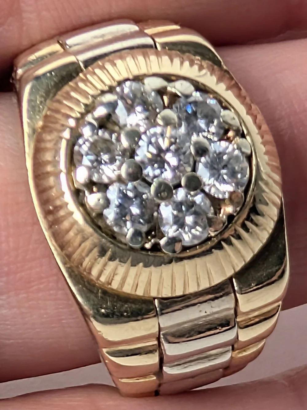 Two Tone 14k Men's Rolex 0.5 carat diamonds   Cluster Ring 9.3gr heirloom sz 9.5
